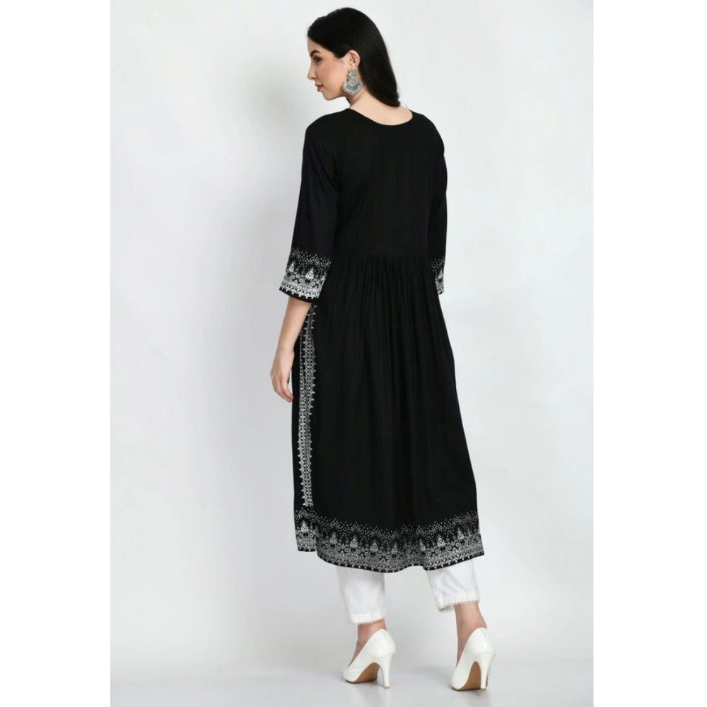 Women's Casual Rayon 3-4th Sleeves Kurti (Black) - VANSHELLE