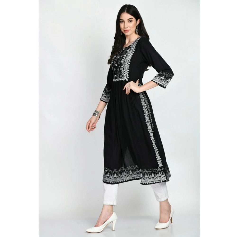 Women's Casual Rayon 3-4th Sleeves Kurti (Black) - VANSHELLE