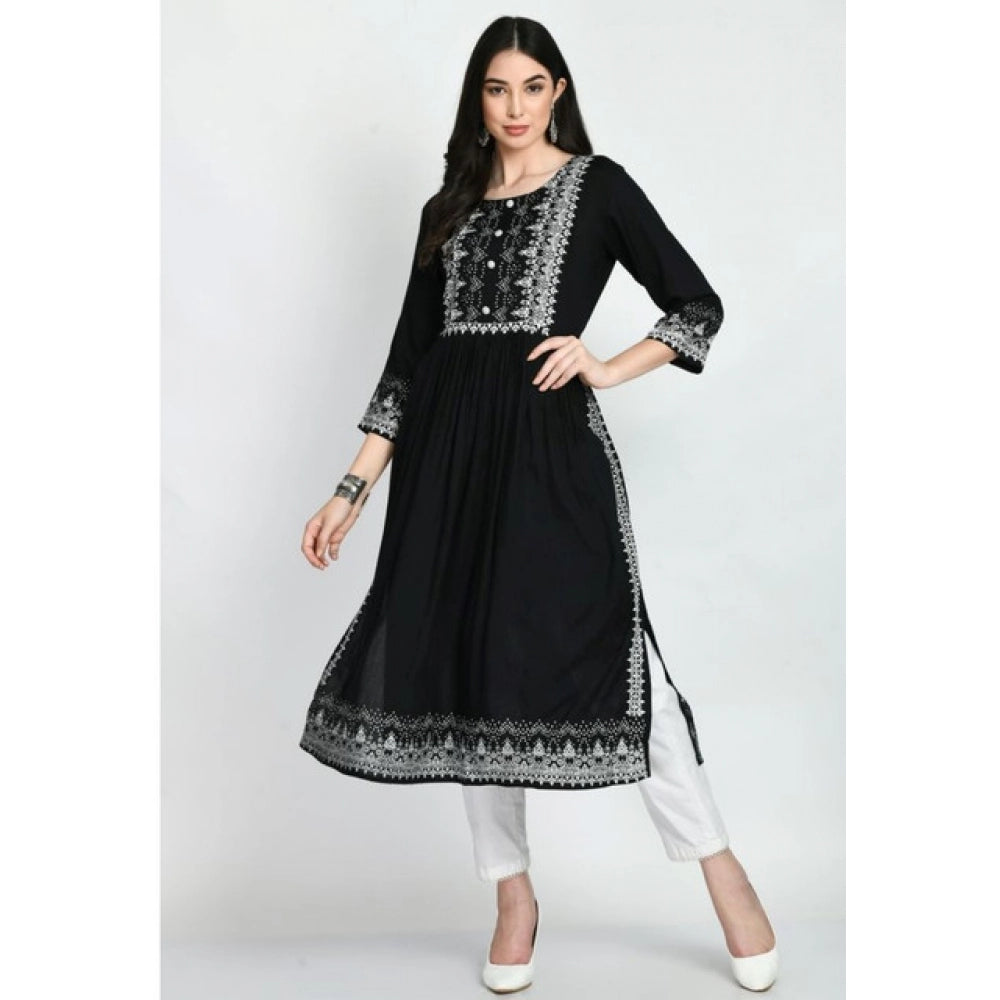Women's Casual Rayon 3-4th Sleeves Kurti (Black) - VANSHELLE