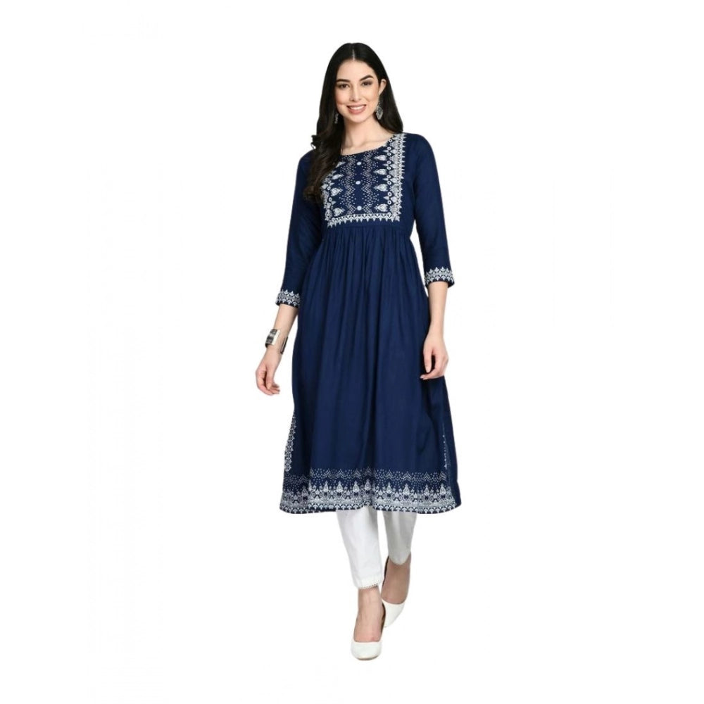 Women's Casual Rayon 3-4th Sleeves Kurti (Blue) - VANSHELLE