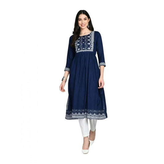 Women's Casual Rayon 3-4th Sleeves Kurti (Blue) - VANSHELLE