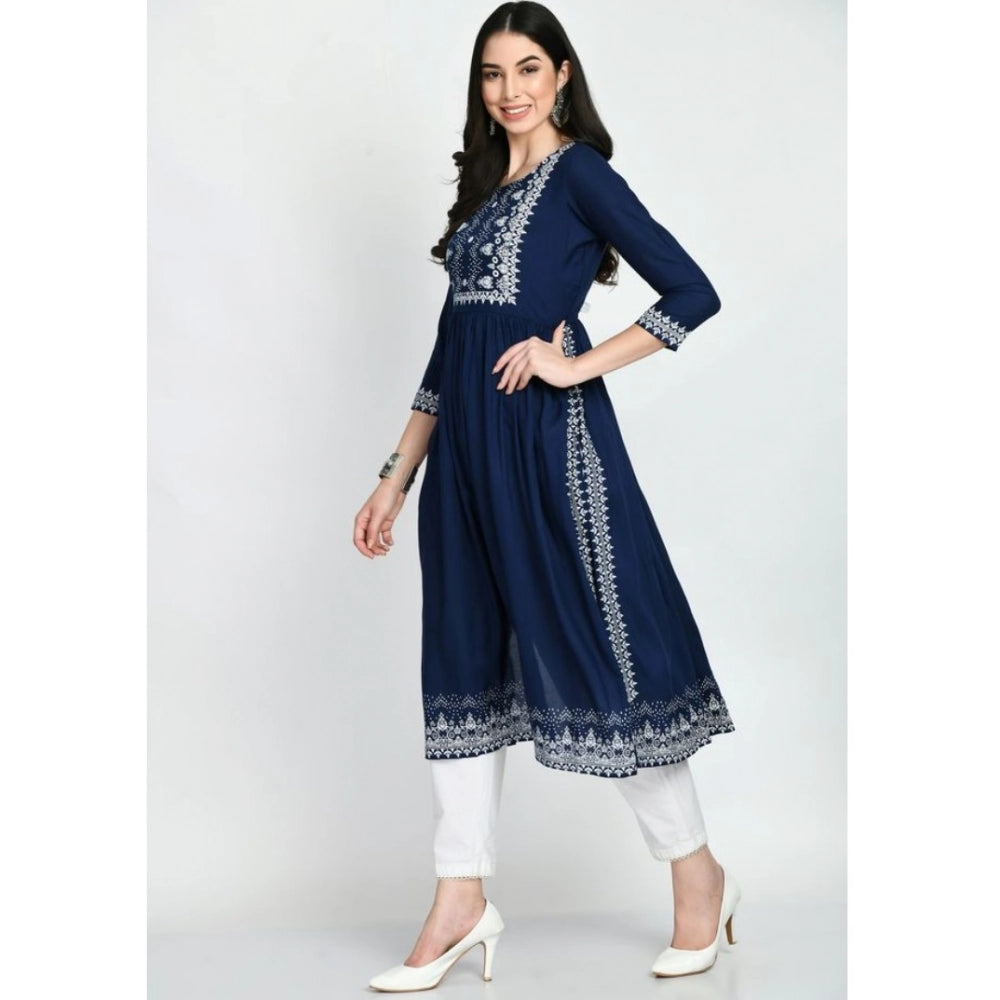 Women's Casual Rayon 3-4th Sleeves Kurti (Blue) - VANSHELLE