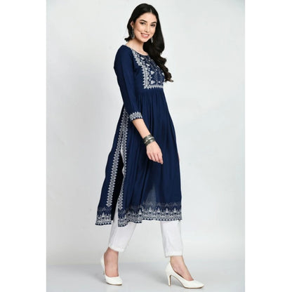 Women's Casual Rayon 3-4th Sleeves Kurti (Blue)