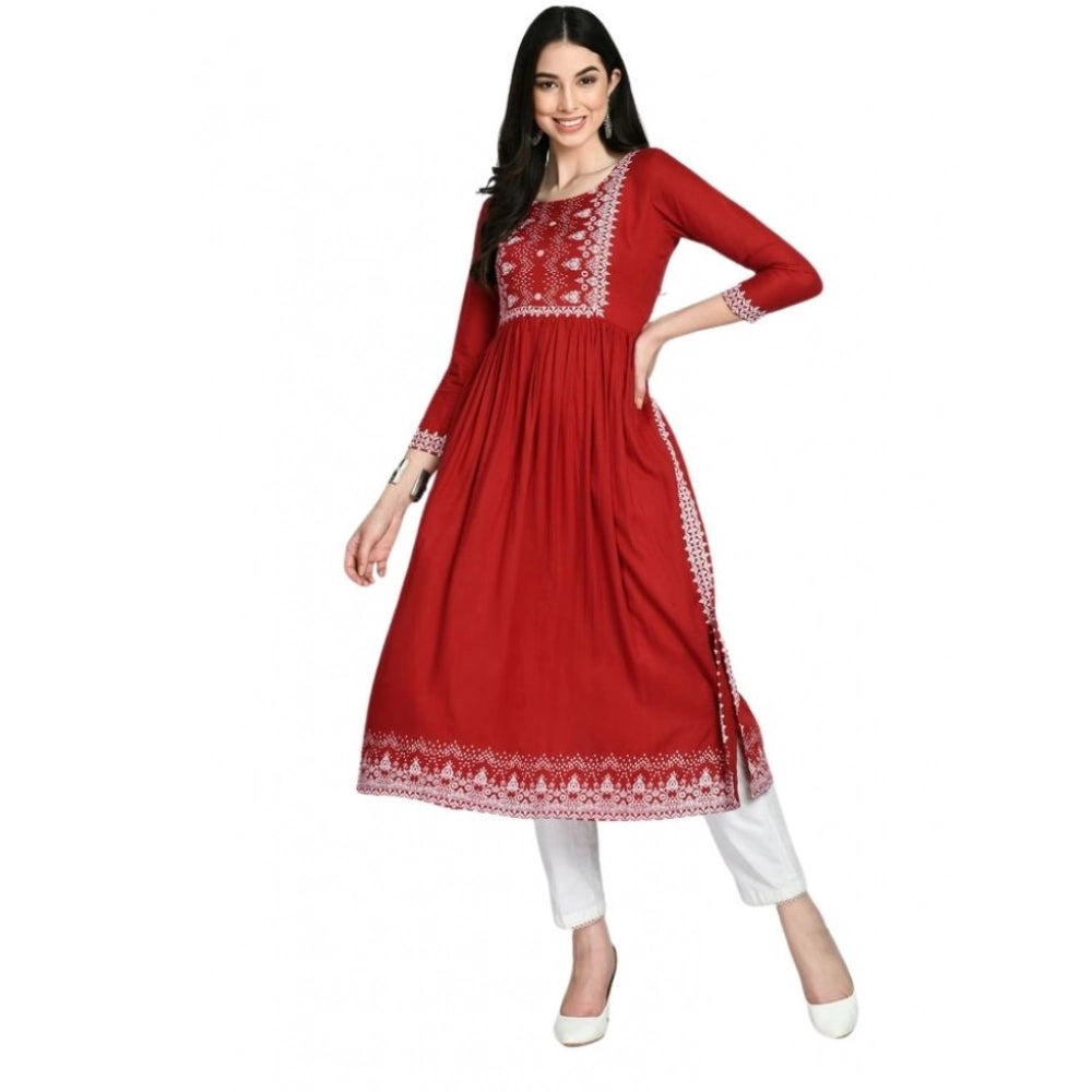 Women's Casual Rayon 3-4th Sleeves Kurti (Maroon) - VANSHELLE