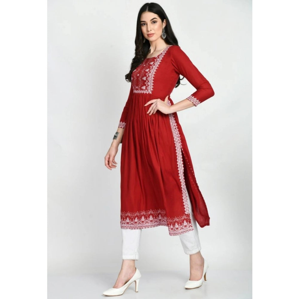 Women's Casual Rayon 3-4th Sleeves Kurti (Maroon) - VANSHELLE