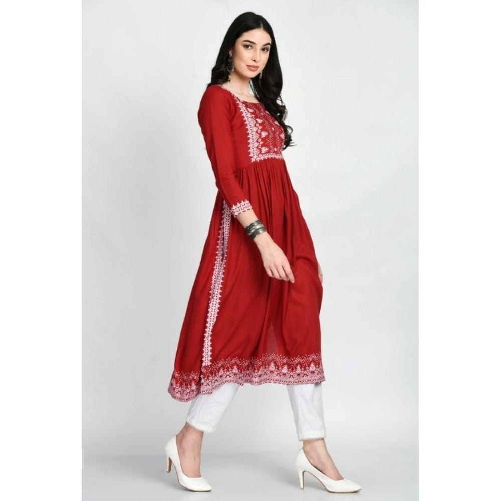 Women's Casual Rayon 3-4th Sleeves Kurti (Maroon) - VANSHELLE