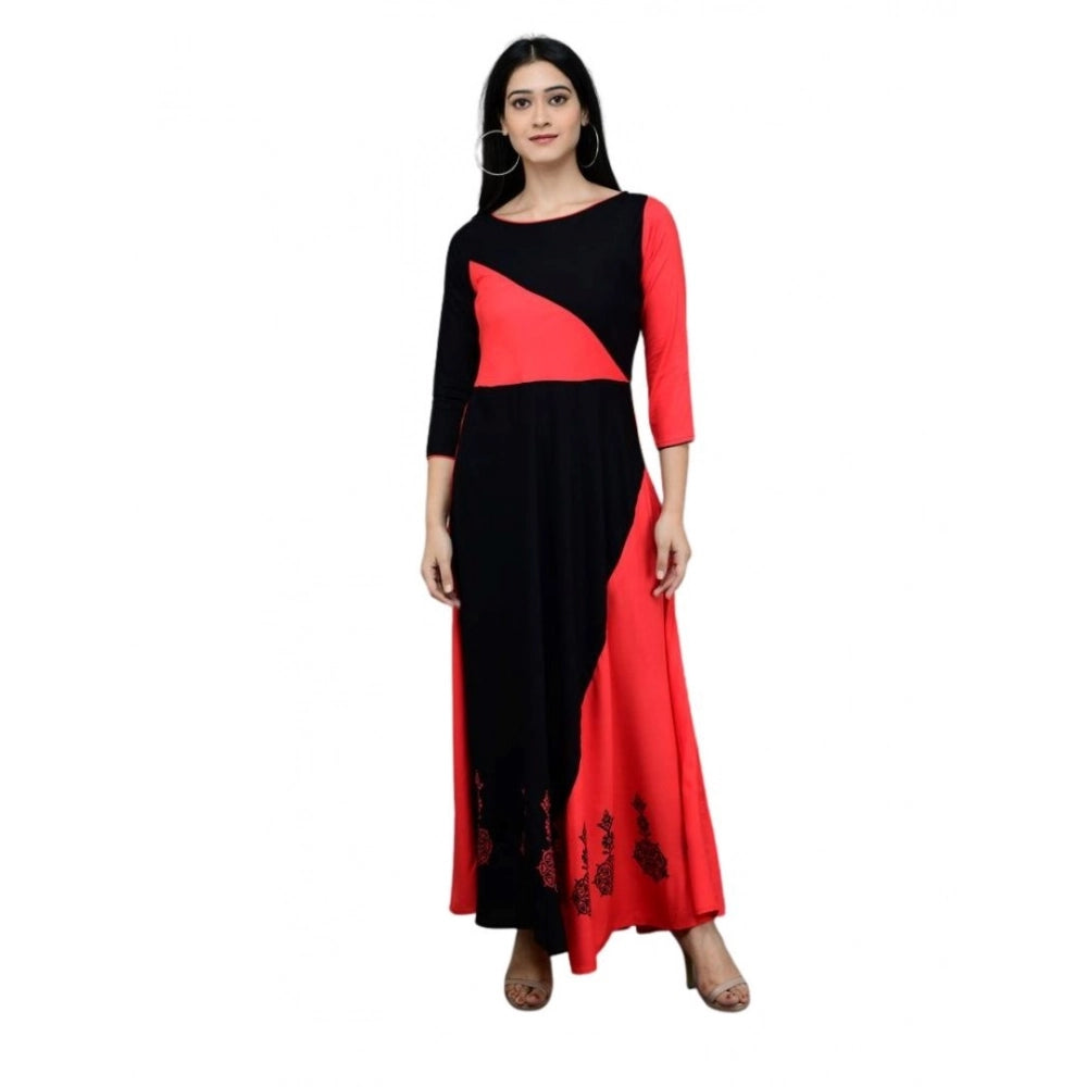 Women's Casual Rayon 3-4th Sleeves Maxi Dress (Pink) - VANSHELLE