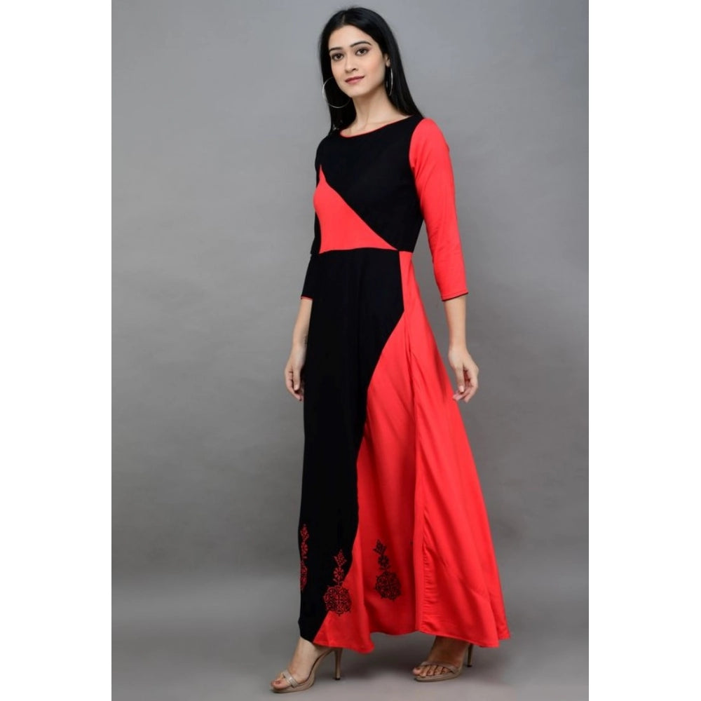 Women's Casual Rayon 3-4th Sleeves Maxi Dress (Pink) - VANSHELLE