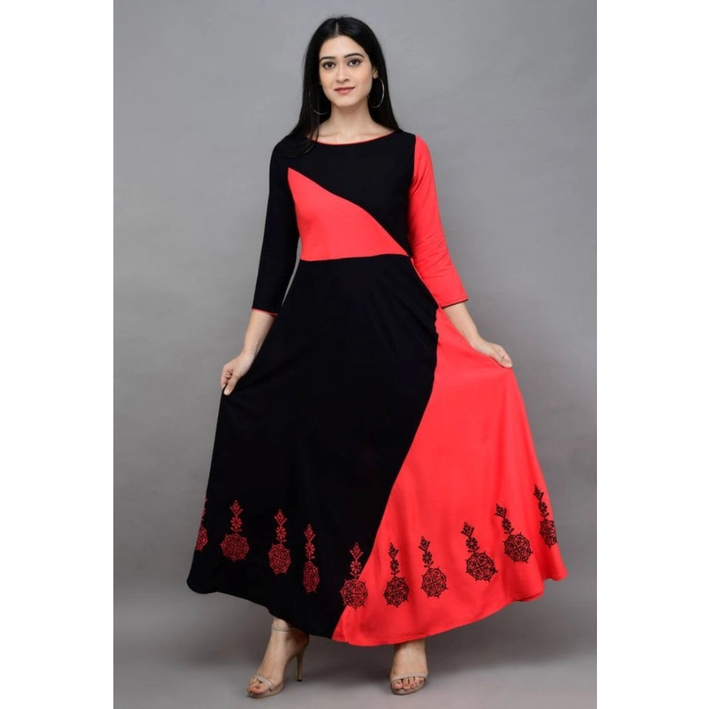 Women's Casual Rayon 3-4th Sleeves Maxi Dress (Pink) - VANSHELLE