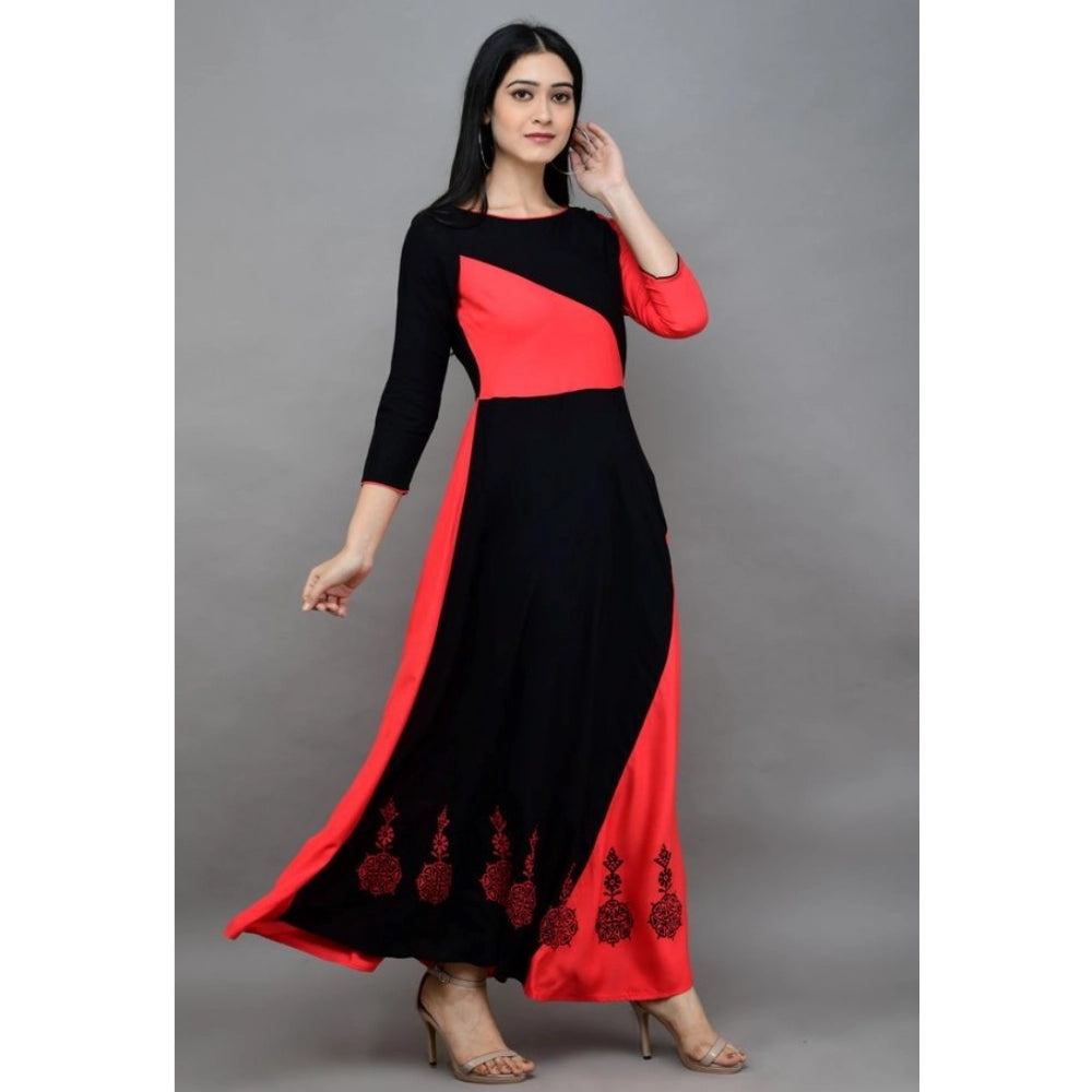 Women's Casual Rayon 3-4th Sleeves Maxi Dress (Pink) - VANSHELLE