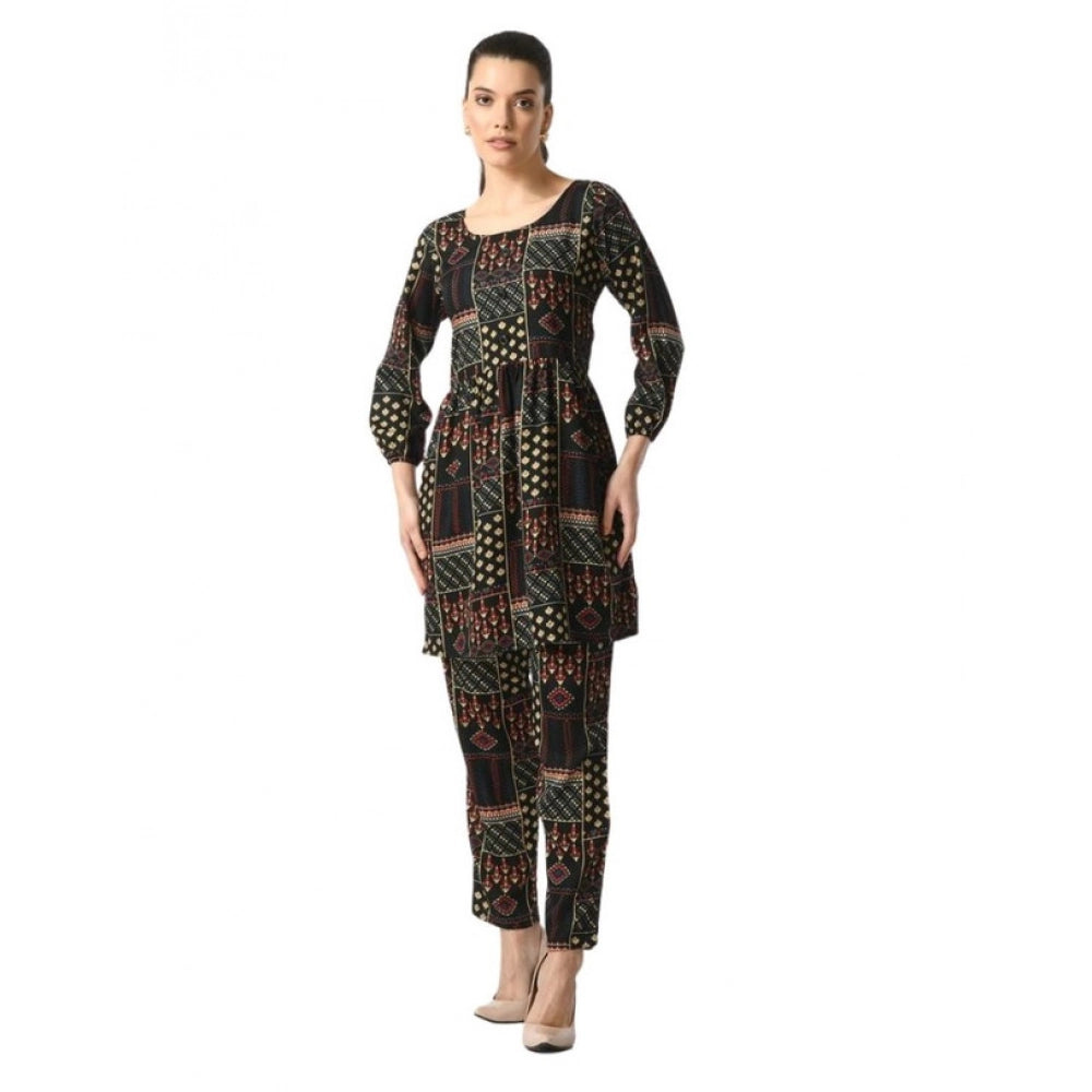 Women's Casual Crepe 3-4th Sleeves Cord Set (Black) - VANSHELLE