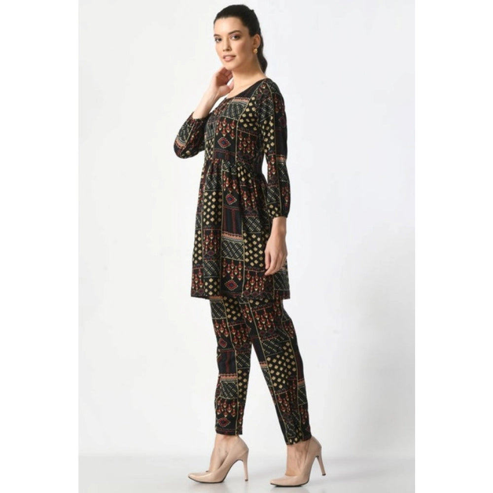 Women's Casual Crepe 3-4th Sleeves Cord Set (Black) - VANSHELLE
