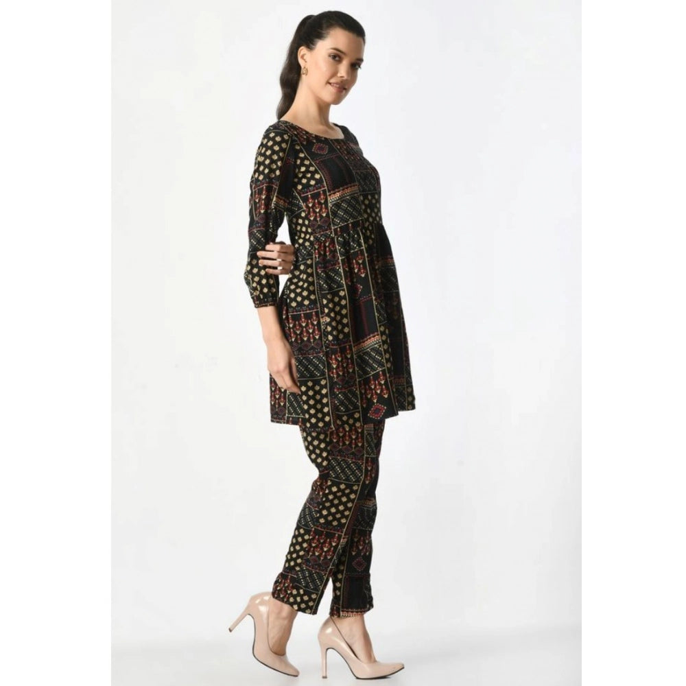 Women's Casual Crepe 3-4th Sleeves Cord Set (Black) - VANSHELLE