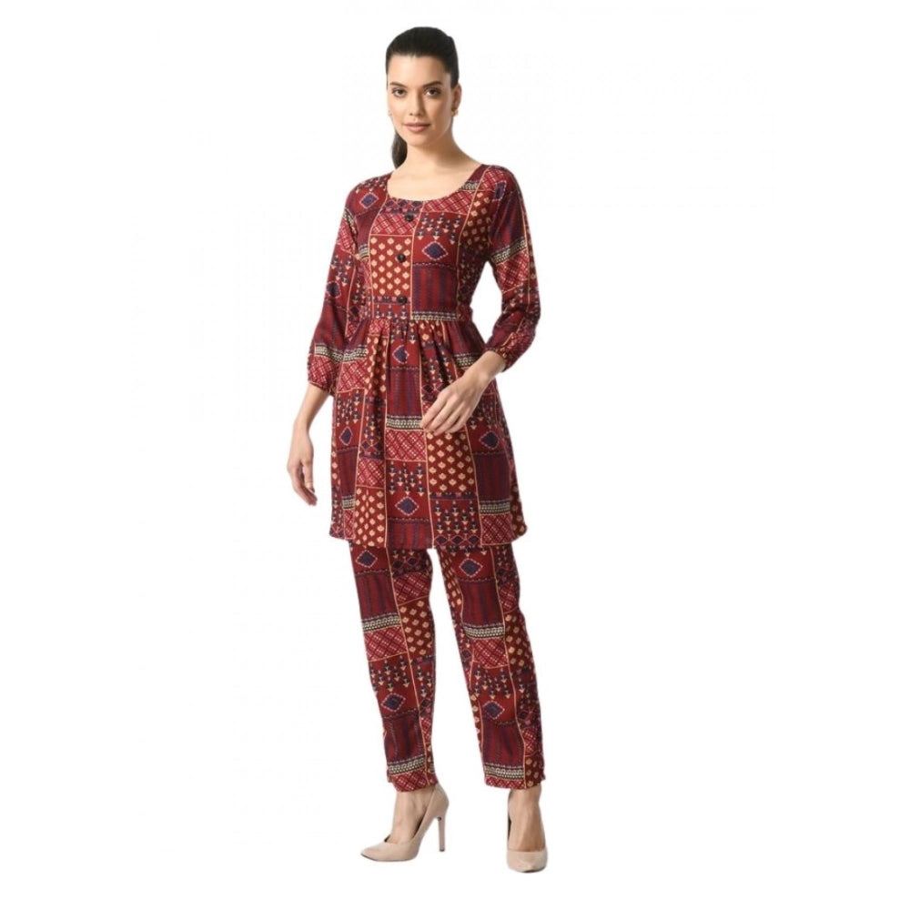 Women's Casual Crepe 3-4th Sleeves Cord Set (Maroon) - VANSHELLE