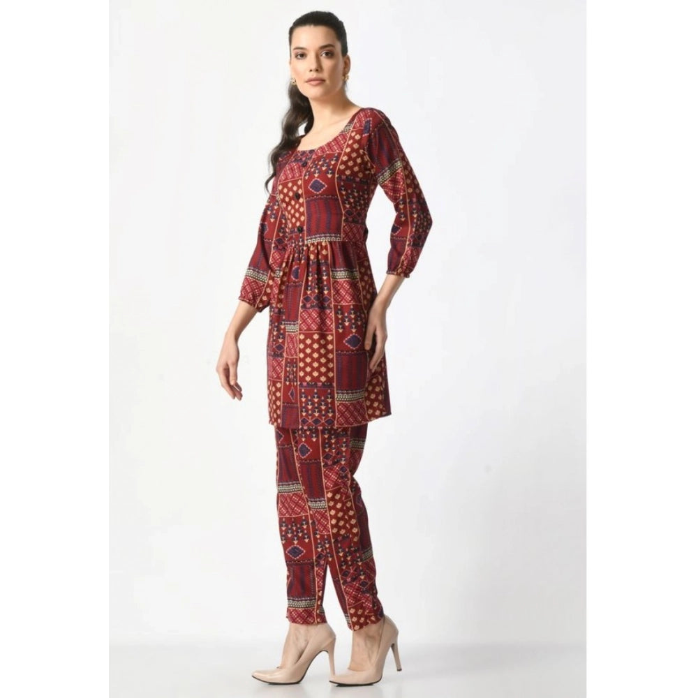 Women's Casual Crepe 3-4th Sleeves Cord Set (Maroon) - VANSHELLE