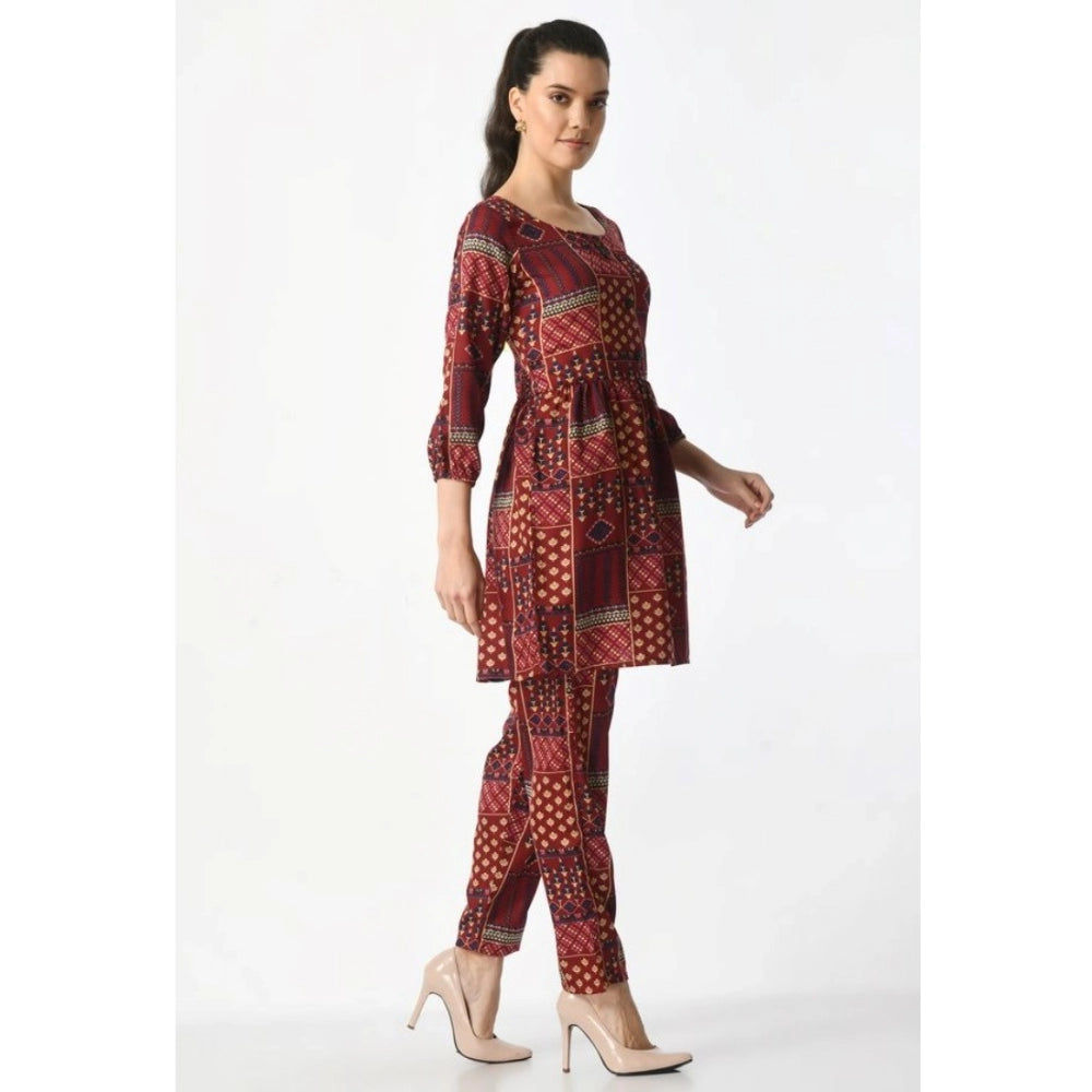 Women's Casual Crepe 3-4th Sleeves Cord Set (Maroon) - VANSHELLE