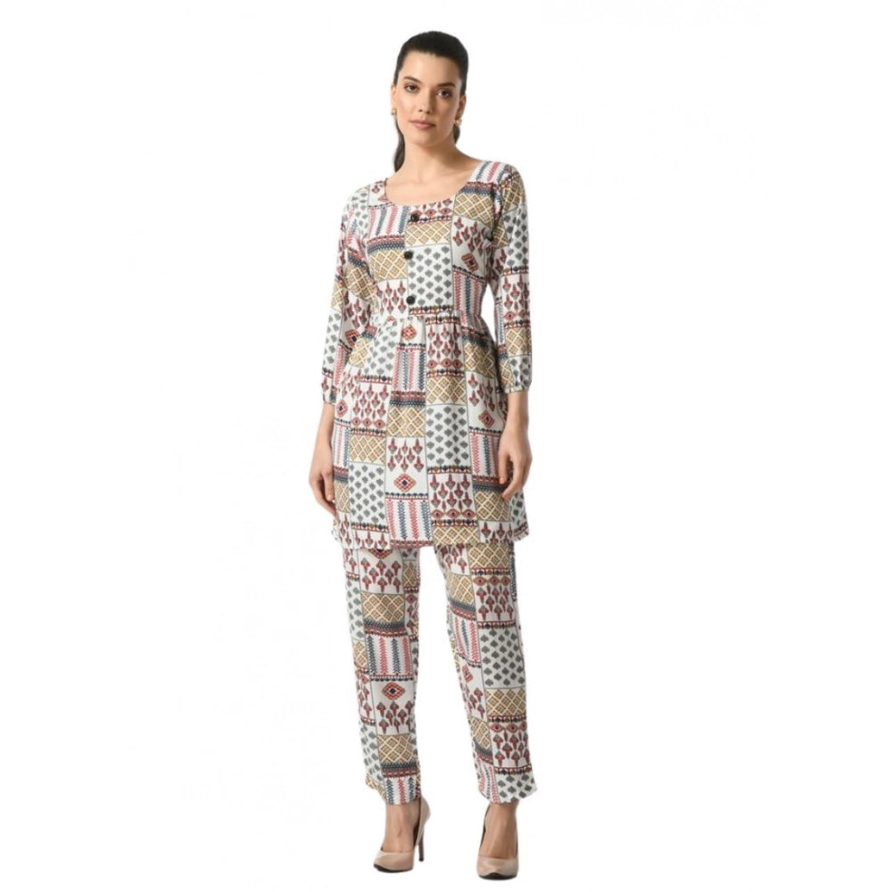 Women's Casual Crepe 3-4th Sleeves Cord Set (White) - VANSHELLE