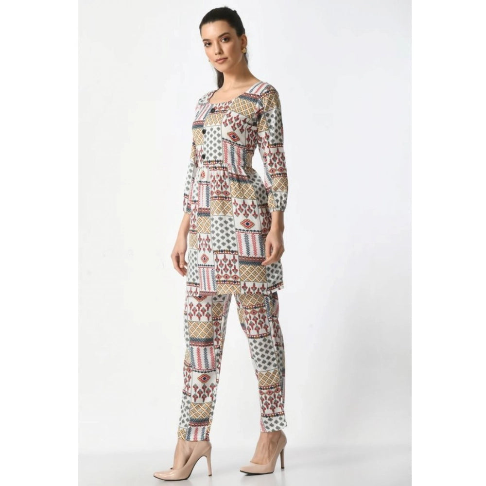 Women's Casual Crepe 3-4th Sleeves Cord Set (White) - VANSHELLE