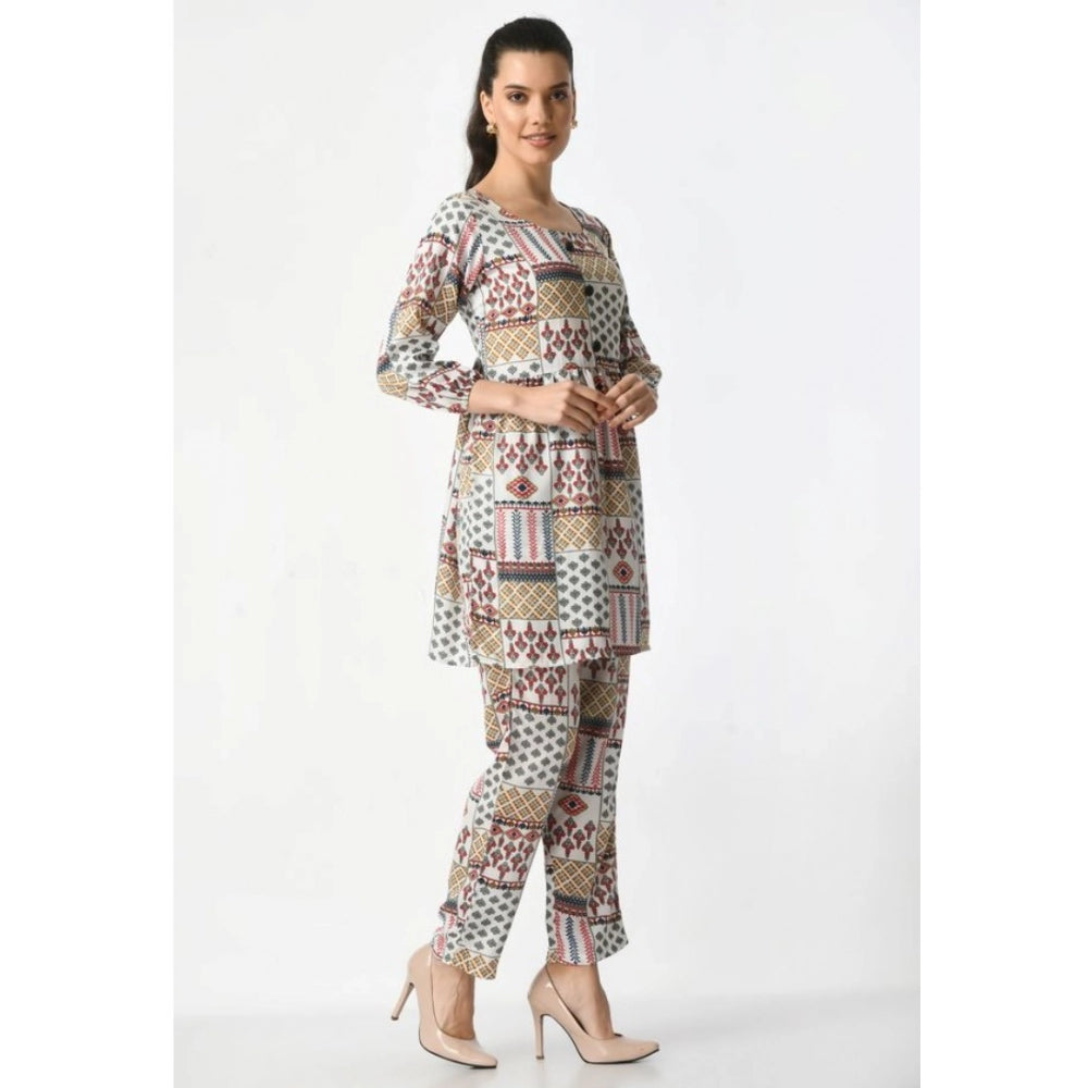 Women's Casual Crepe 3-4th Sleeves Cord Set (White) - VANSHELLE