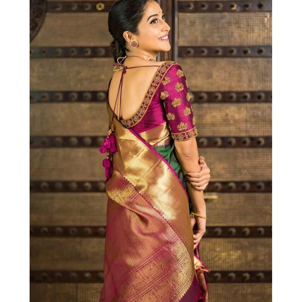 Women'S Soft Lichi Silk Printed Saree With Unstitched Blouse 5
