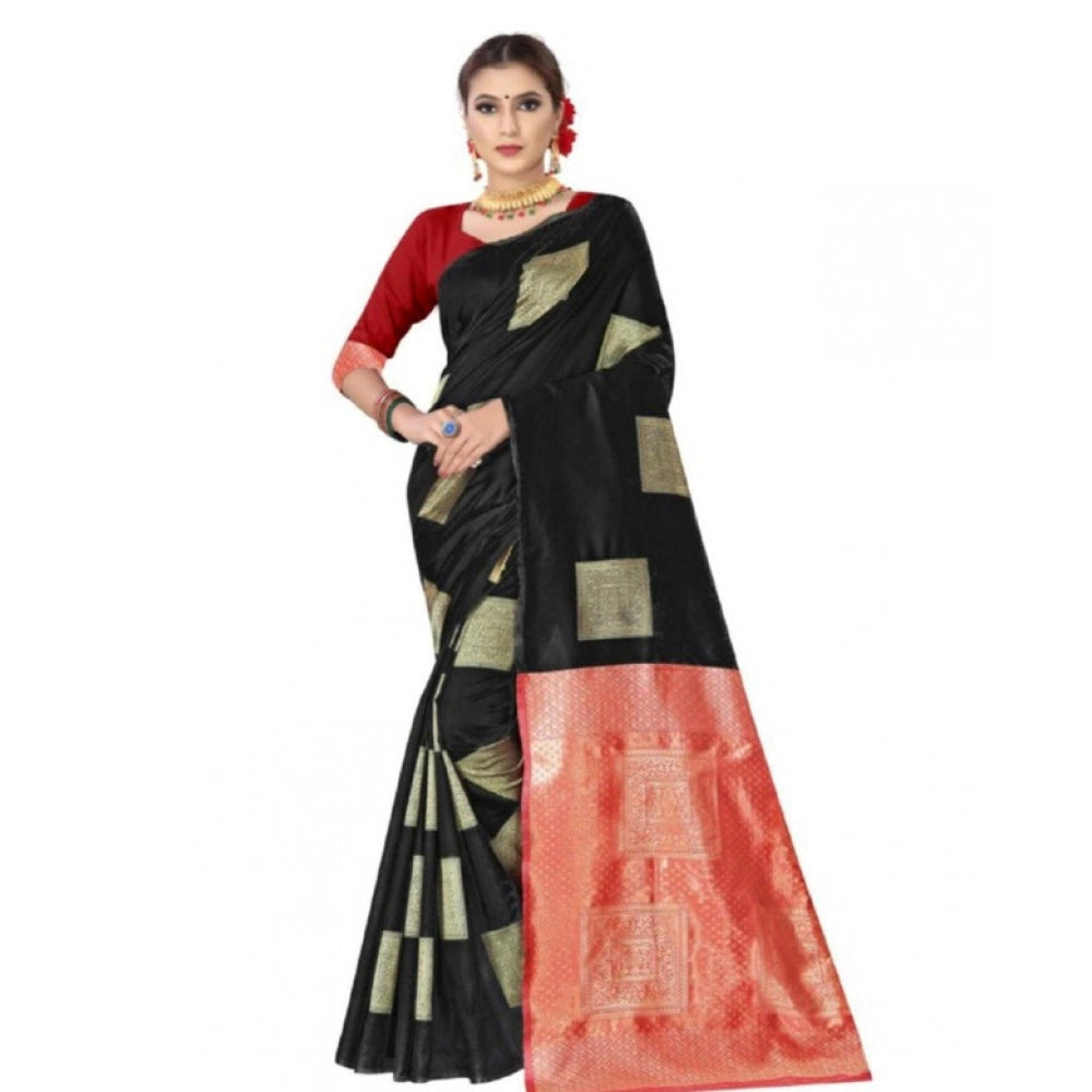 Women's Soft Lichi Silk Printed Saree With Unstitched Blouse 5.5Mtr (Black) - VANSHELLE