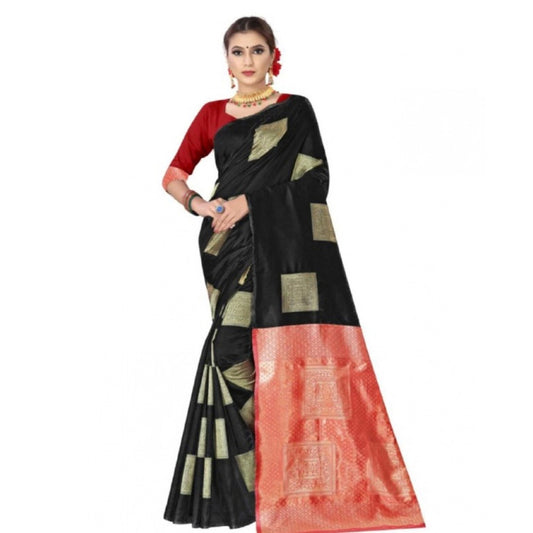Women's Soft Lichi Silk Printed Saree With Unstitched Blouse 5.5Mtr (Black) - VANSHELLE