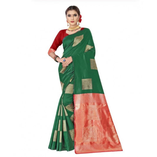 Women's Soft Lichi Silk Printed Saree With Unstitched Blouse 5.5Mtr (Green) - VANSHELLE