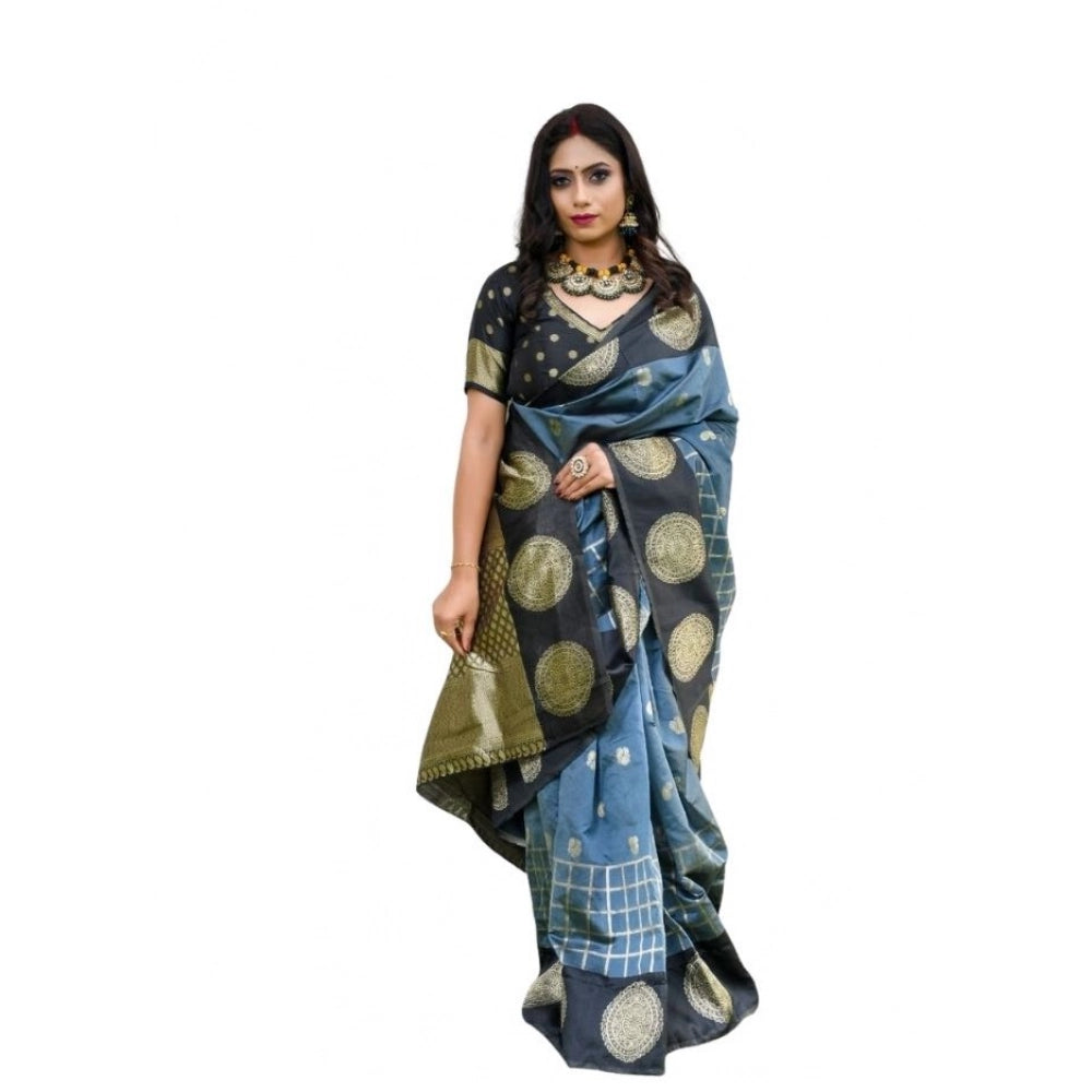 Women'S Soft Lichi Silk Printed Saree With Unstitched Blouse 5