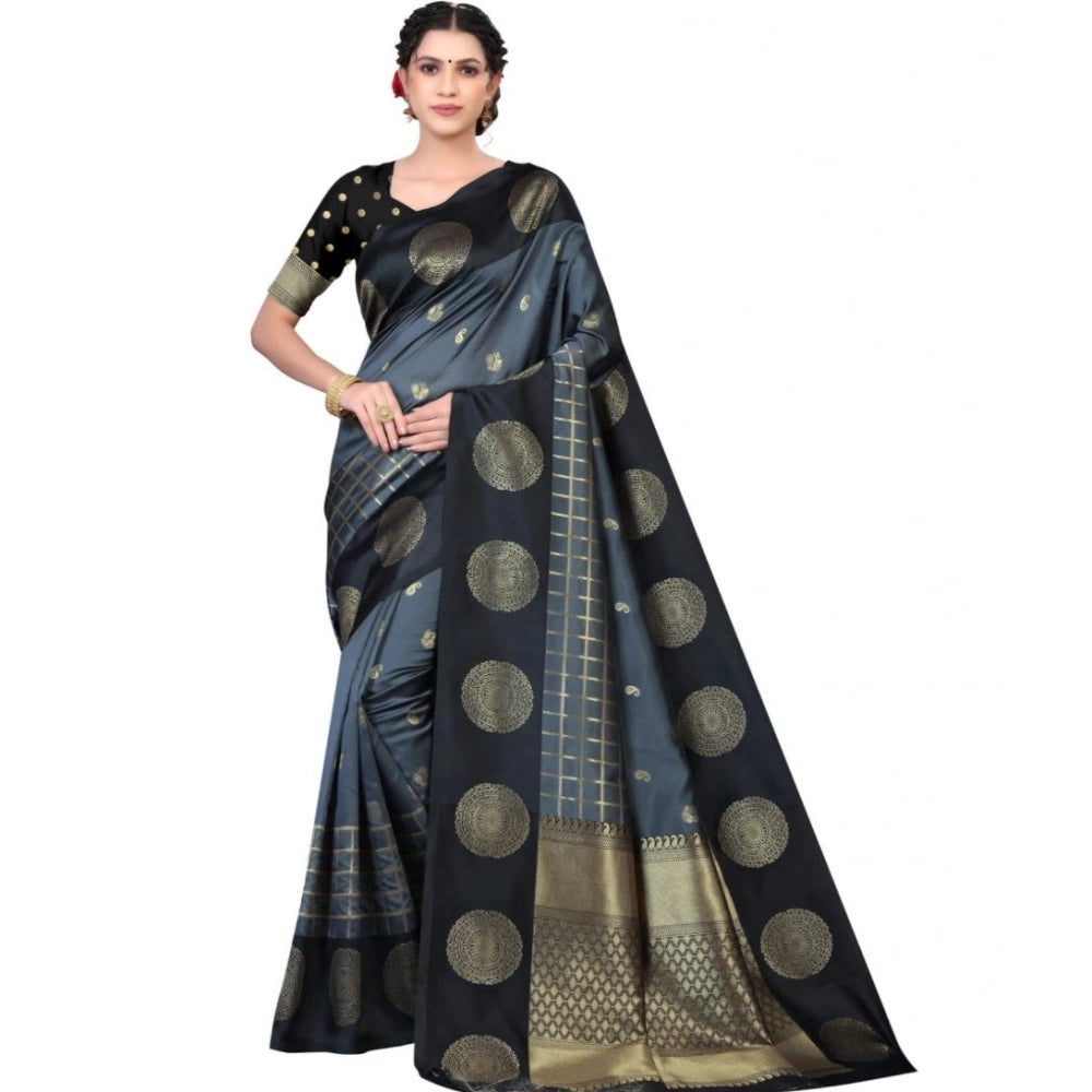 Women'S Soft Lichi Silk Printed Saree With Unstitched Blouse 5