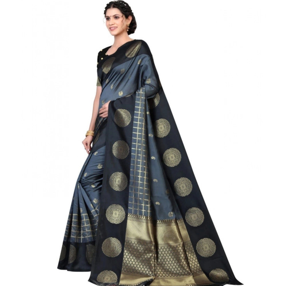 Women'S Soft Lichi Silk Printed Saree With Unstitched Blouse 5