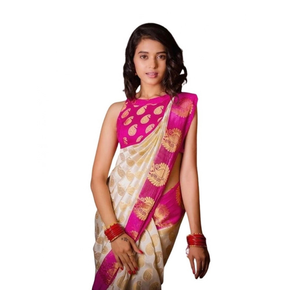 Women'S Soft Lichi Silk Printed Saree With Unstitched Blouse 5