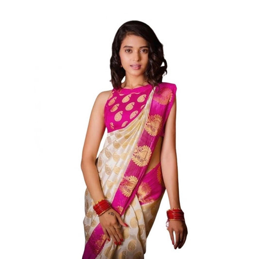 Women'S Soft Lichi Silk Printed Saree With Unstitched Blouse 5