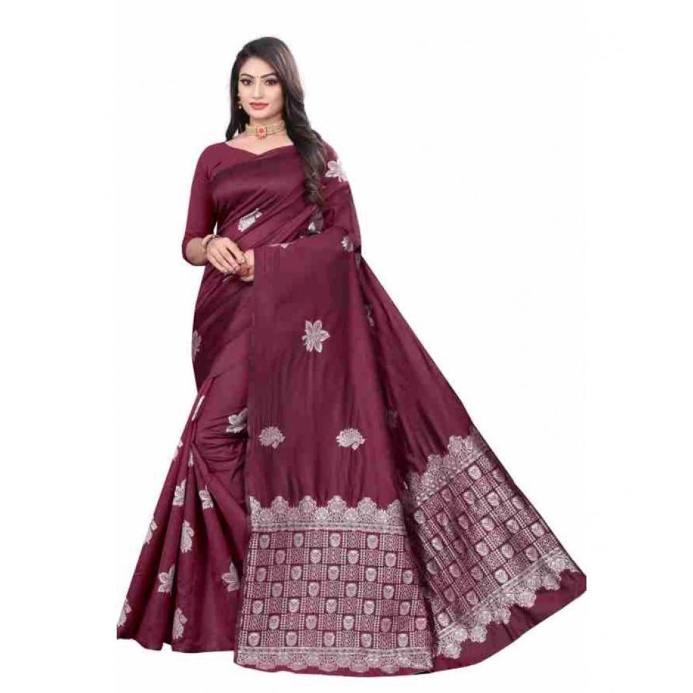 Women'S Soft Lichi Silk Printed Saree With Unstitched Blouse 5