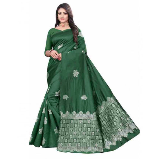 Women's Soft Lichi Silk Printed Saree With Unstitched Blouse 5.5Mtr (Green) - VANSHELLE