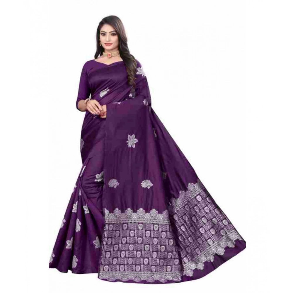 Women'S Soft Lichi Silk Printed Saree With Unstitched Blouse 5