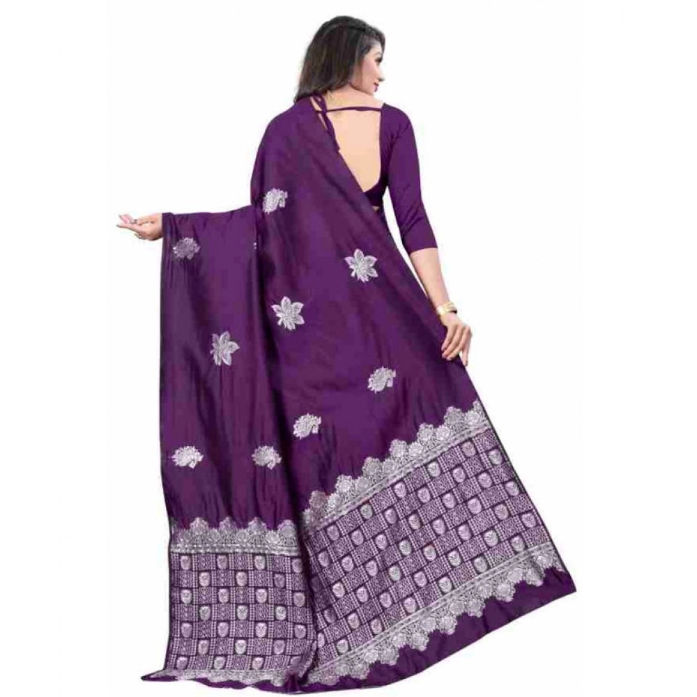 Women'S Soft Lichi Silk Printed Saree With Unstitched Blouse 5