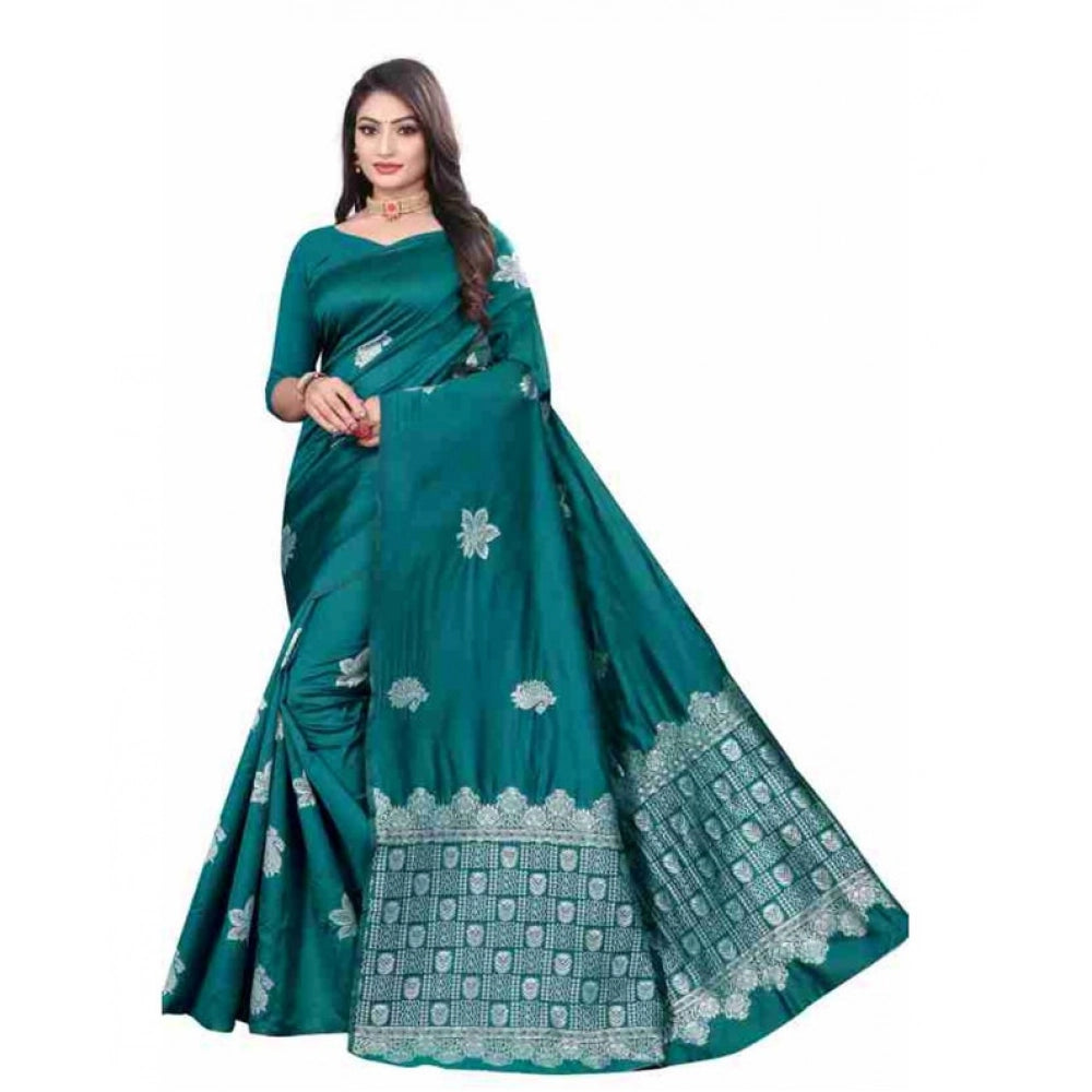 Women'S Soft Lichi Silk Printed Saree With Unstitched Blouse 5