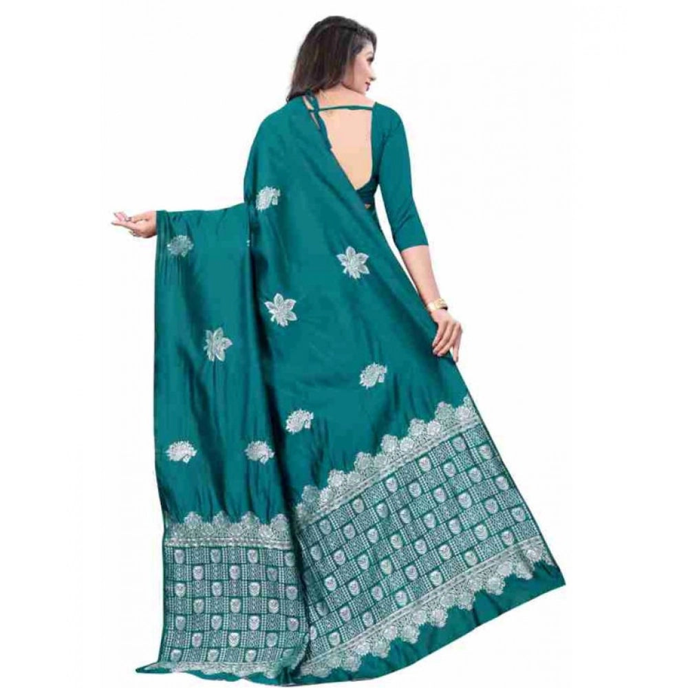 Women'S Soft Lichi Silk Printed Saree With Unstitched Blouse 5