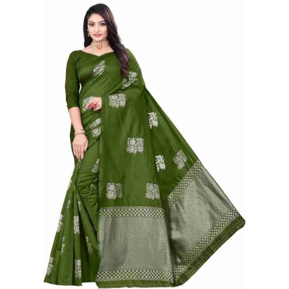 Women's Soft Lichi Silk Printed Saree With Unstitched Blouse 5.5Mtr (Green) - VANSHELLE