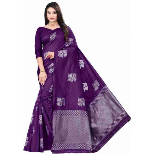 Women's Soft Lichi Silk Printed Saree With Unstitched Blouse 5.5Mtr (Purple) - VANSHELLE