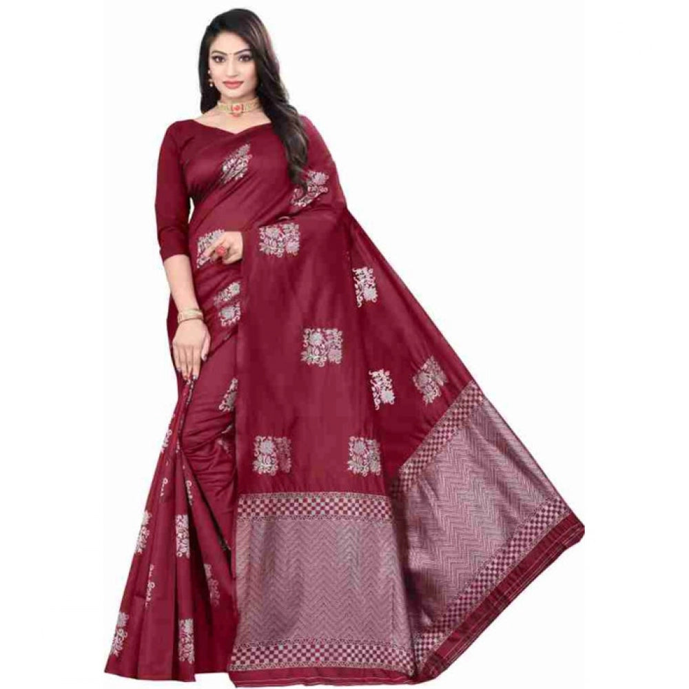 Women'S Soft Lichi Silk Printed Saree With Unstitched Blouse 5