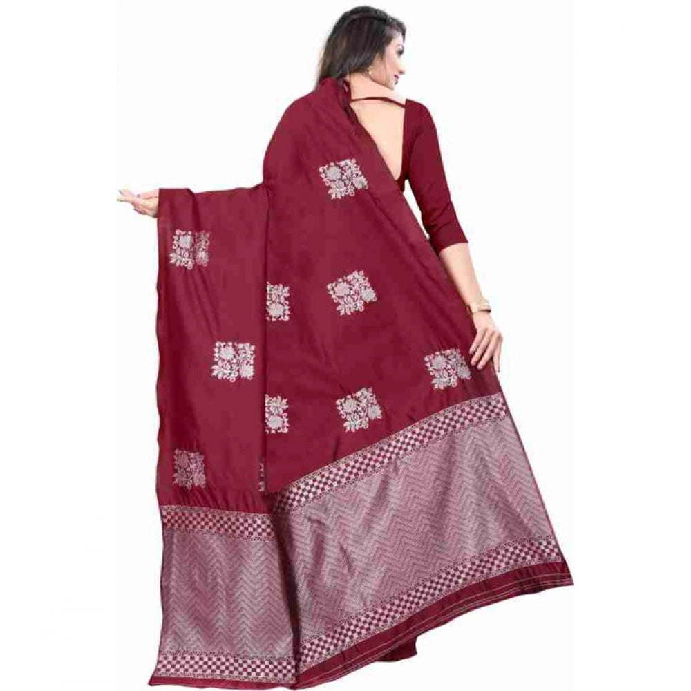Women'S Soft Lichi Silk Printed Saree With Unstitched Blouse 5