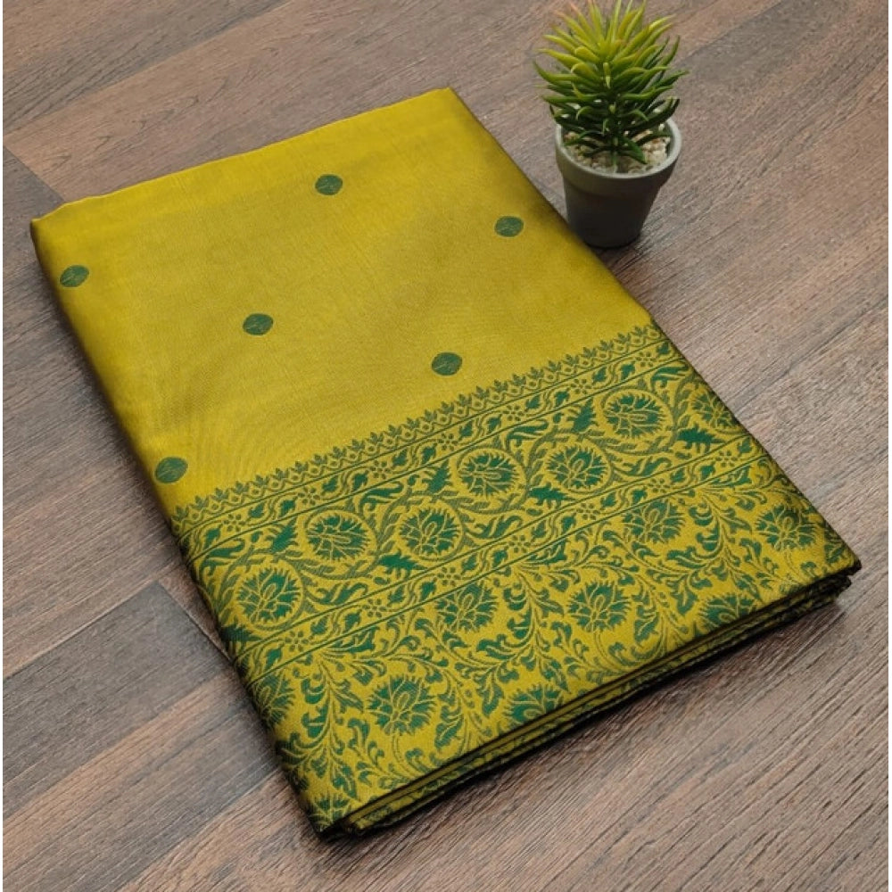 Women's Soft Lichi Silk Printed Saree With Unstitched Blouse 5.5Mtr (Green) - VANSHELLE