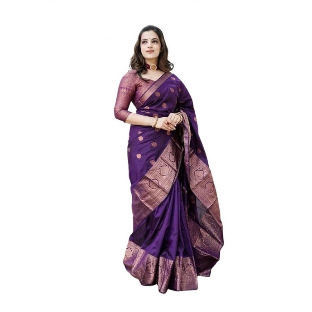 Women's Soft Lichi Silk Printed Saree With Unstitched Blouse 5.5Mtr (Blue) - VANSHELLE