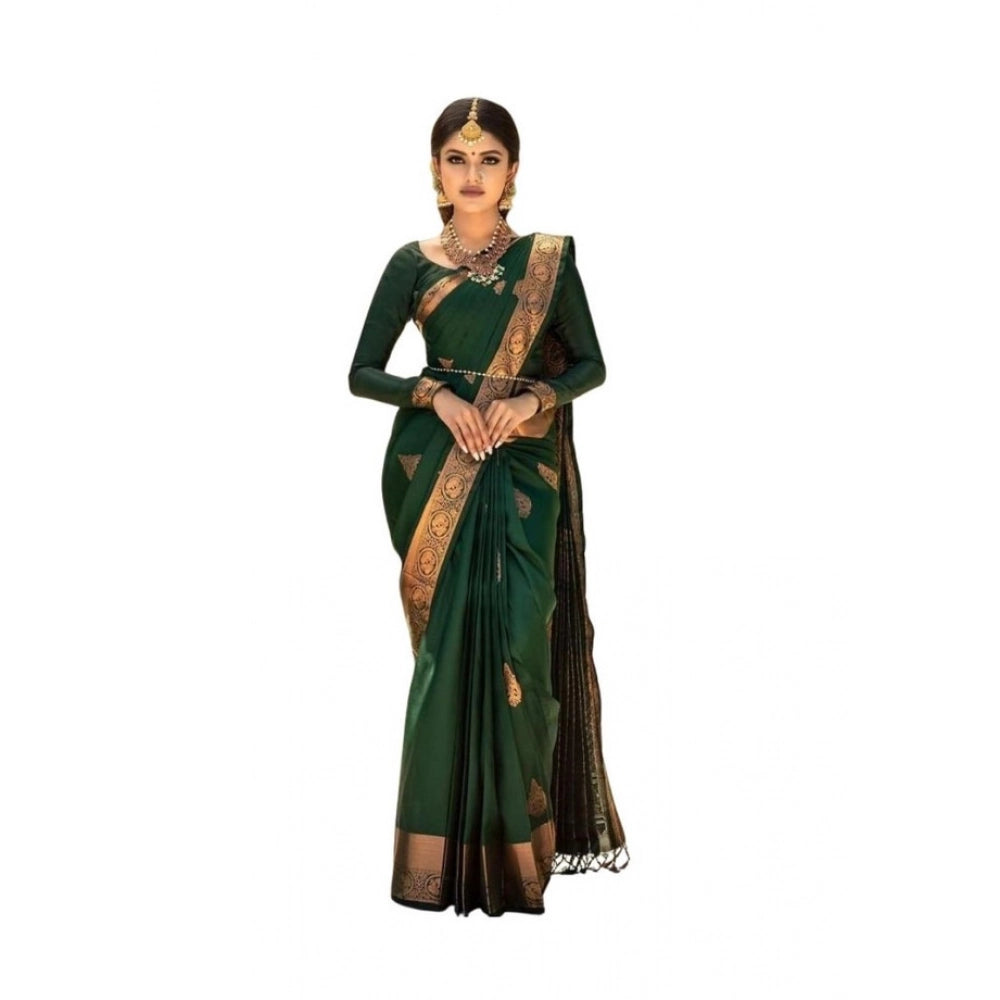 Women's Soft Lichi Silk Printed Saree With Unstitched Blouse 5.5Mtr (Green) - VANSHELLE