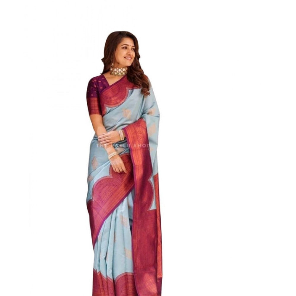 Women'S Soft Lichi Silk Printed Saree With Unstitched Blouse 5
