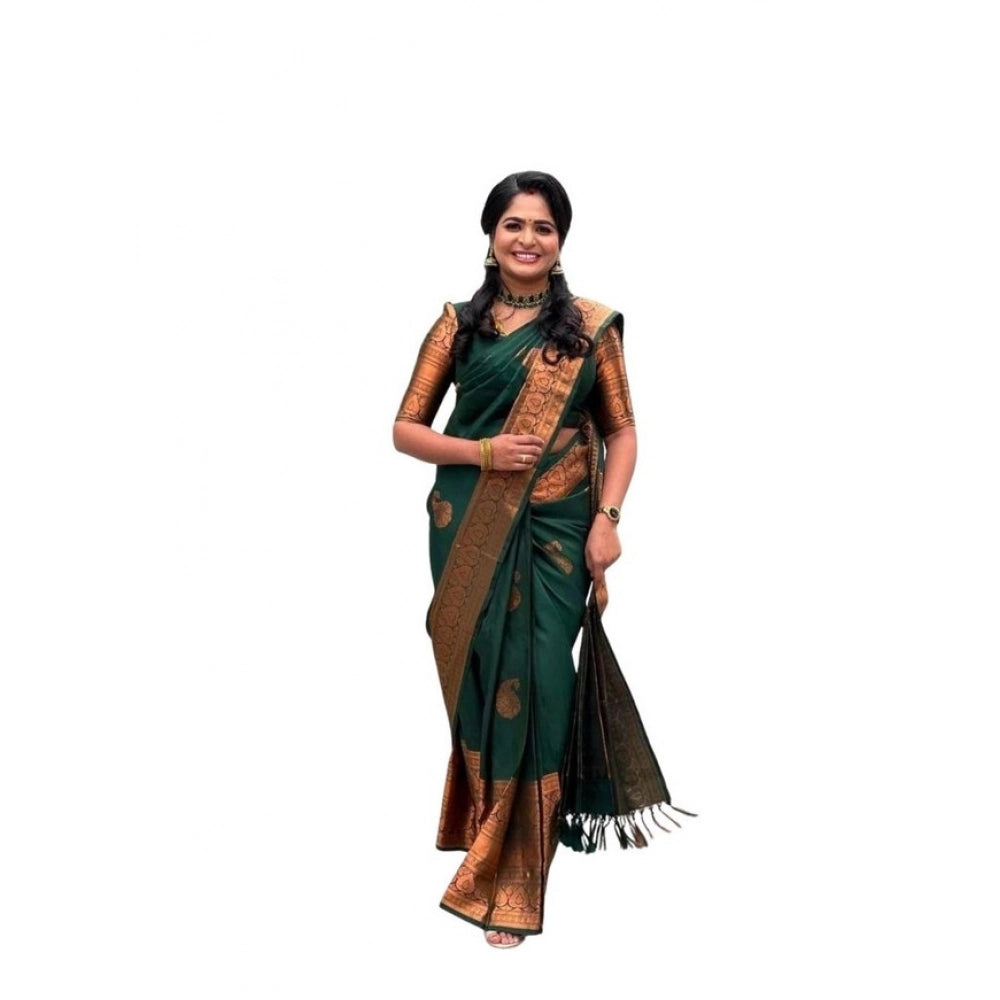 Women's Soft Lichi Silk Printed Saree With Unstitched Blouse 5.5Mtr (Green) - VANSHELLE