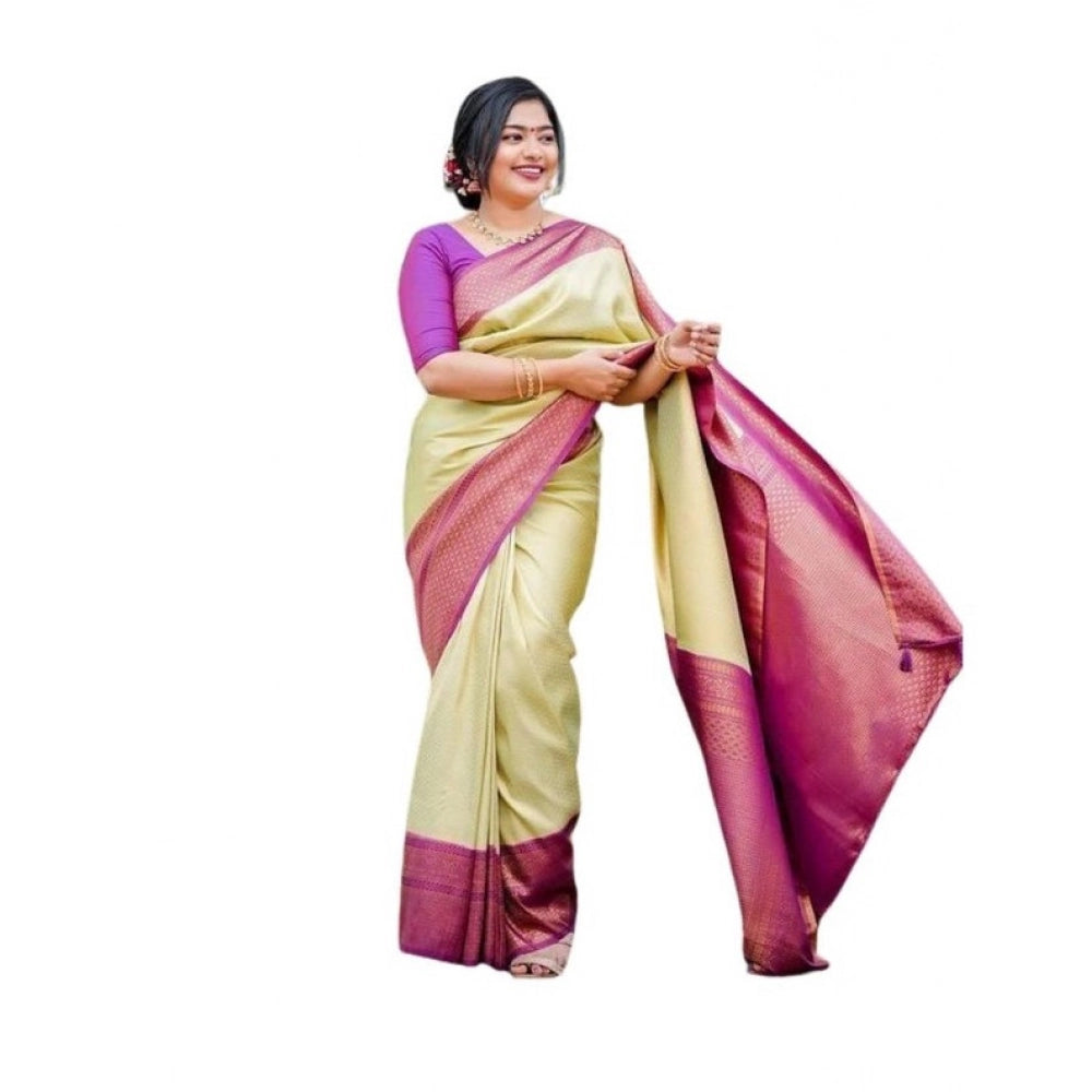 Women'S Soft Lichi Silk Printed Saree With Unstitched Blouse 5