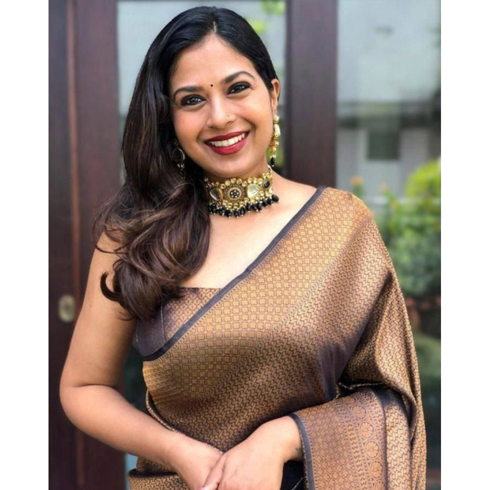 Women'S Soft Lichi Silk Printed Saree With Unstitched Blouse 5
