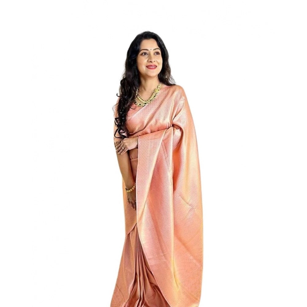 Women's Soft Lichi Silk Printed Saree With Unstitched Blouse 5.5Mtr (Peach) - VANSHELLE